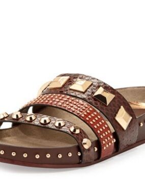 Ivy Kirzhner Tank Leather Studded Slide Sandals